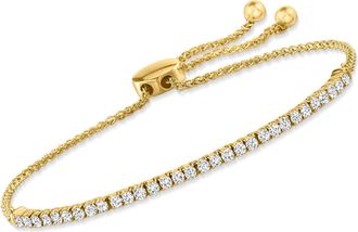 Ross-Simons Diamond Line Bolo Bracelet in 14kt Yellow Gold