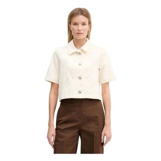 DKNY Korte blouse met oogjesdetail - Dames - Zomerjassen - Beige - M - Katoen - Jassen