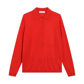 Frankie Shop Tala Knit V-Neck Polo - female - The Frankie Shop - Polo Shirts - Red - XS - Tops