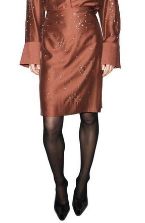 Mango Crystal Embellished Midi Skirt in Russet at Nordstrom Rack, Size 8