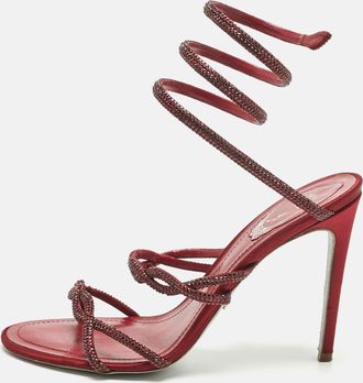 Rene Caovilla Ren&eacute; Caovilla Burgundy Satin Cleo Ankle Strap Sandals