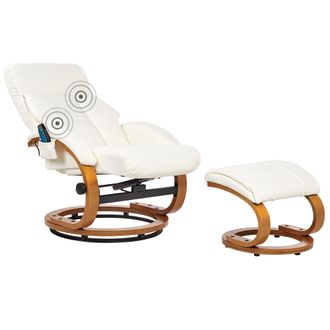 Beliani Beliani - Sill&oacute;n De Masaje Reclinable Giratorio Con Reposapi&eacute;s Con Calefacci&oacute;n De Piel Sint&eacute;tica Blanco Force