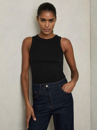 Reiss Black Stretch-cotton Racerback Vest, XS