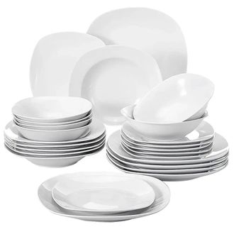 OEM Juego De Vajilla De Porcelana, Plato Llano De 24,7 Cm, Plato Hondo De 21,6 Cm, Plato De Postre De 19 Cm, Bol De 17 Cm, Servicio Para 6 Personas