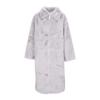 Nike Jassen, Dames, Wit, S, Leer, Imitatiebont Lange Jas met Rits