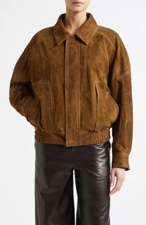 Nour Hammour Dalma Relaxed Suede Jacket in Bark at Nordstrom, Size X-Large
