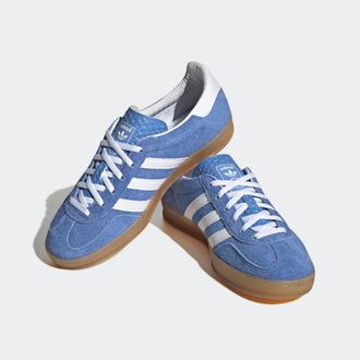adidas Sneaker ADIDAS ORIGINALS GAZELLE INDOOR, Damen, Gr. 38,5, blau fusion, ftwr wei&szlig;, gold metallic, Leder, Synthetik, Schuhe Sneaker