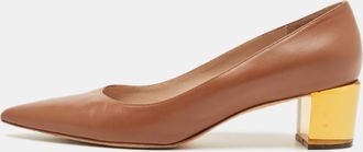 Stuart Weitzman Brown Leather Pointed Toe Block Heel Pumps