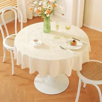 OEM Mantel Redondo De Pvc Con Estampado Floral Blanco Roto, Resistente Al Aceite Y Al Calor, F&aacute;cil De Cuidar Para Mesas De Cocina, &Oslash;200 Cm