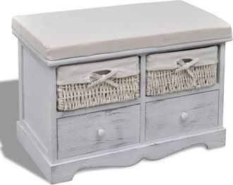 vidaXL Vidaxl - Banco De Almacenaje De Madera De Paulownia Blanco 62x33x42 Cm