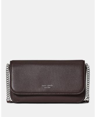 Kate Spade New York Womens Ava Pebbled Leather Flap Chain Wallet - Brown - One Size