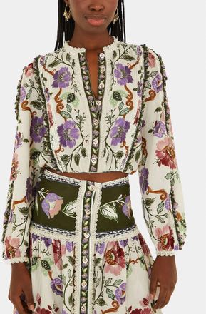 Farm Rio Rococo Flowers Long Sleeve Blouse In Cream