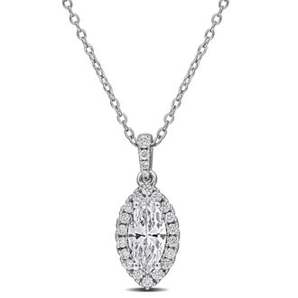 Mimi & Max Created Forever Lab-Grown Diamond Halo Necklace Sterling Silver 7/8 - 1 1/4ct TDW