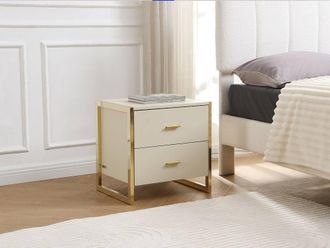 Vente-Unique 2-Drawer Bedside Table - MDF - Beige & Gold - OMBRELIA