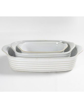 French Home Set Of 3 Stoneware Bakers, Shades Of White