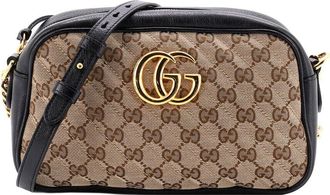 Gucci Black Diagonal Quilted Gg Canvas & Leather Gg Marmont Shoulder Bag Small (Authentic Pre-Loved)