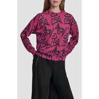 DKNY Lightweight Graffiti Heart Print Sweater in Hot Pnk Graffiti Heart at Nordstrom, Size Xx-Small
