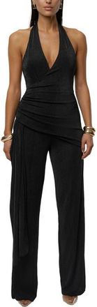 JLUXLABEL Rustic Charm Drape Halter Jumpsuit in Black at Nordstrom, Size Small