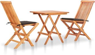 vidaXL Set De Bistr&oacute; 3 Pzas Con Cojines Gris Taup&eacute; Madera Maciza Teca Vidaxl
