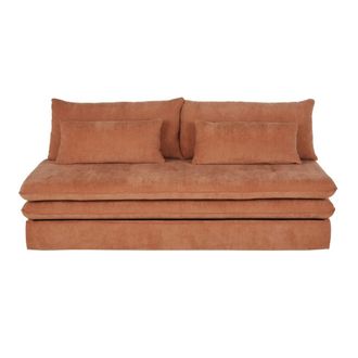 Maisons du monde Sof&aacute; cama de 2/3 plazas con arc&oacute;n de tela reciclada naranja, colch&oacute;n de 31 cm