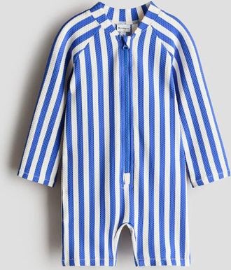 H&M Upf 50 Swimsuit in Bright Blue/white Striped at Nordstrom, Size 9-12M