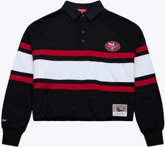 Mitchell & Ness Womens Mitchell & Ness Black San Francisco 49ers Cropped Long Sleeve Rugby Polo at Nordstrom, Size Xx-Large