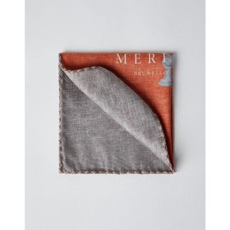 Brunello Cucinelli MenS Orange And Brown Pocket Square, One Size