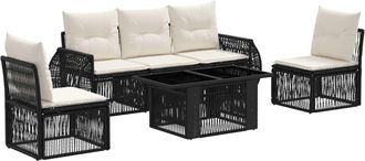 vidaXL Conjunto De Sof&aacute;s De Jard&iacute;n 6 Uds. Negro Y Blanco Crema Vidaxl