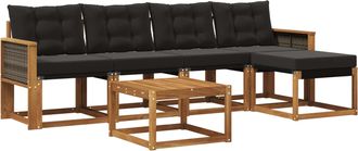 vidaXL Conjunto De Sof&aacute;s De Exterior 6 Uds. Natural Y Negro Vidaxl