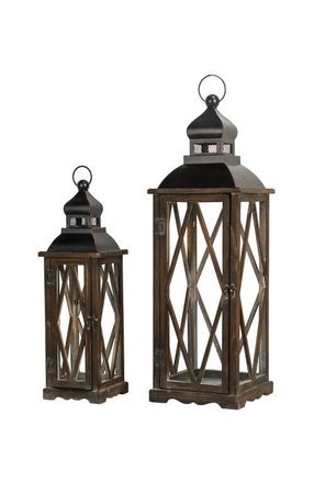 Glitzhome Set of 2 Oversize Farmhouse Hanging Candle Holders Decorative Floor Lanterns in Black at Nordstrom