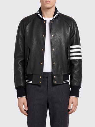 Thom Browne Bomber in cotone con dettagli in pelle e logo 4-Bar