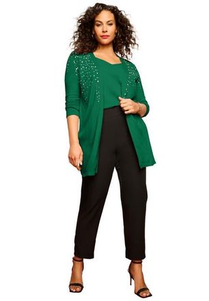 Roaman's Embellished Cardigan in Emerald Rhinestone Burst at Nordstrom, Size 36