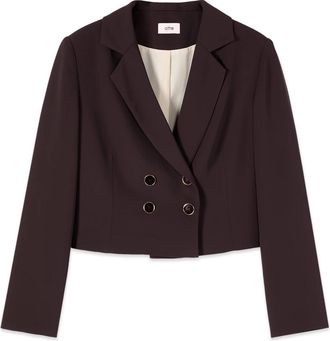 Oltre Dubbelrijige cropped blazer - Dames - Blazers - Bruin - S - Leer - Jassen