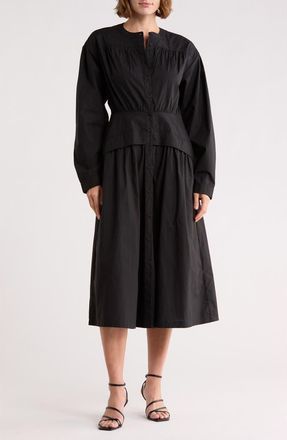 Area Stars Long Sleeve Button Front Cotton Dress in Black at Nordstrom Rack, Size X-Large
