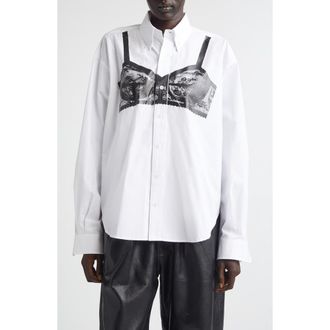 Vaquera Trompe lOeil Bra Button-Down Shirt in White at Nordstrom, Size X-Small