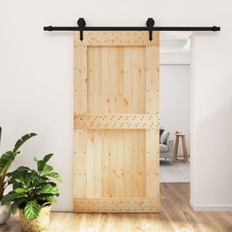 Berkfield Home Sliding Door with Hardware Set 100x210 cm Solid Wood Pine in Brown