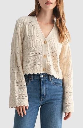 Lush Scalloped Pointelle Cardigan in Oatmeal at Nordstrom Rack, Size Medium