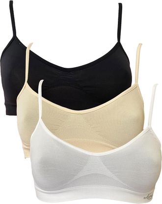 Liabel Womens Seamless Brassiere Pack of 3 Sports Bra in Microfibre Seamless Made in Italy, nude,white,black, S-M