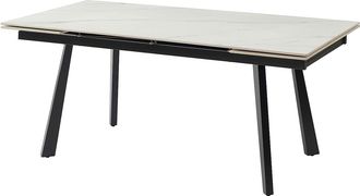 Vente-Unique Mesa de comedor extensible de 6 a 10 personas en cer&aacute;mica y metal - Efecto m&aacute;rmol blanco y negro - MARVENA