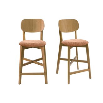 Miliboo Set De 2 Taburetes De Cocina De Madera De Roble Claro Y Tela Efecto Aterciopelado Terracota 65 Cm Lucia