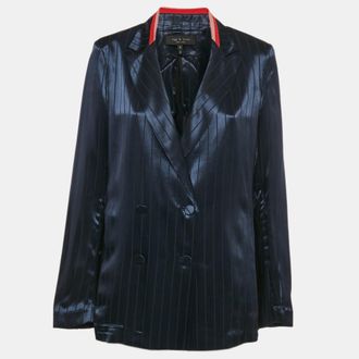 Rag & Bone Rag & Bone Navy Blue Striped Satin Double Breasted Blazer