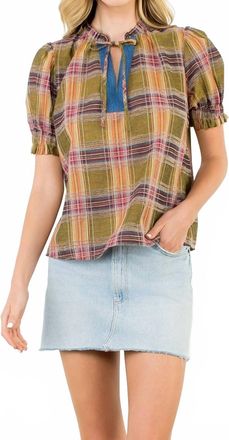 THML Clothing Cinda Plaid Top In Olive