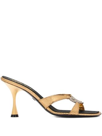 Roberto Cavalli glitter-detail heeled sandals - women - Calf Leather/Calf Leather/Calf Leather - 40 - Gold