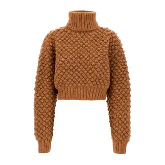 Dolce & Gabbana Turtlenecks, female, Brown, Size: 2XS Alpaca Blend Turtleneck Sweater
