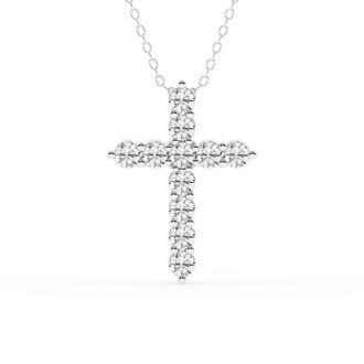 Grown Brilliance 1 Carat Round Lab Grown Diamond Cross Pendant Necklace in Sterling Silver, 18 Inches Cable Chain, G-H Color, SI2-I1 Clarity