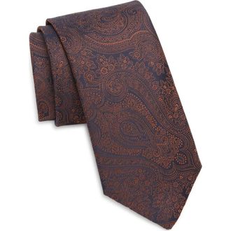 Canali Paisley Silk Tie in Orange at Nordstrom