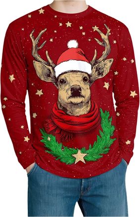 Generic Mens Christmas Horns Fairisle Cable Knitted Mock Quarter Zip Xmas Jumper Ugly Sweatshirts Novelty Knitwear Top Long Sleeve Crew Neck Sweaters | Xmas J