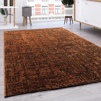 Paco Home Paco Home Tappeto Salotto Moderno Tessuto Liscio Moderno Monocolore Pastello Con Frange 240x340 cm, Rame