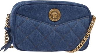 Versace Medusa Icon Front Slip Pocket Camera Bag Quilted Denim Blue Denim_Jeans Bag (Pre-Owned)