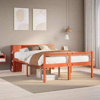 vidaXL Cama Con Estanter&iacute;a Sin Colch&oacute;n Madera Maciza Marr&oacute;n 150x200 Cm Vidaxl